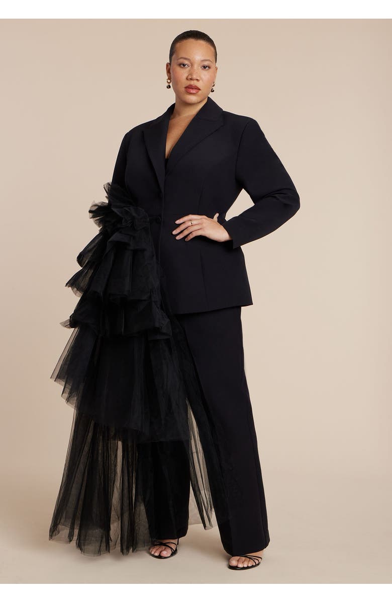 ELOQUII Dramatic Tiered Tulle Blazer, Main, color, Black Onyx