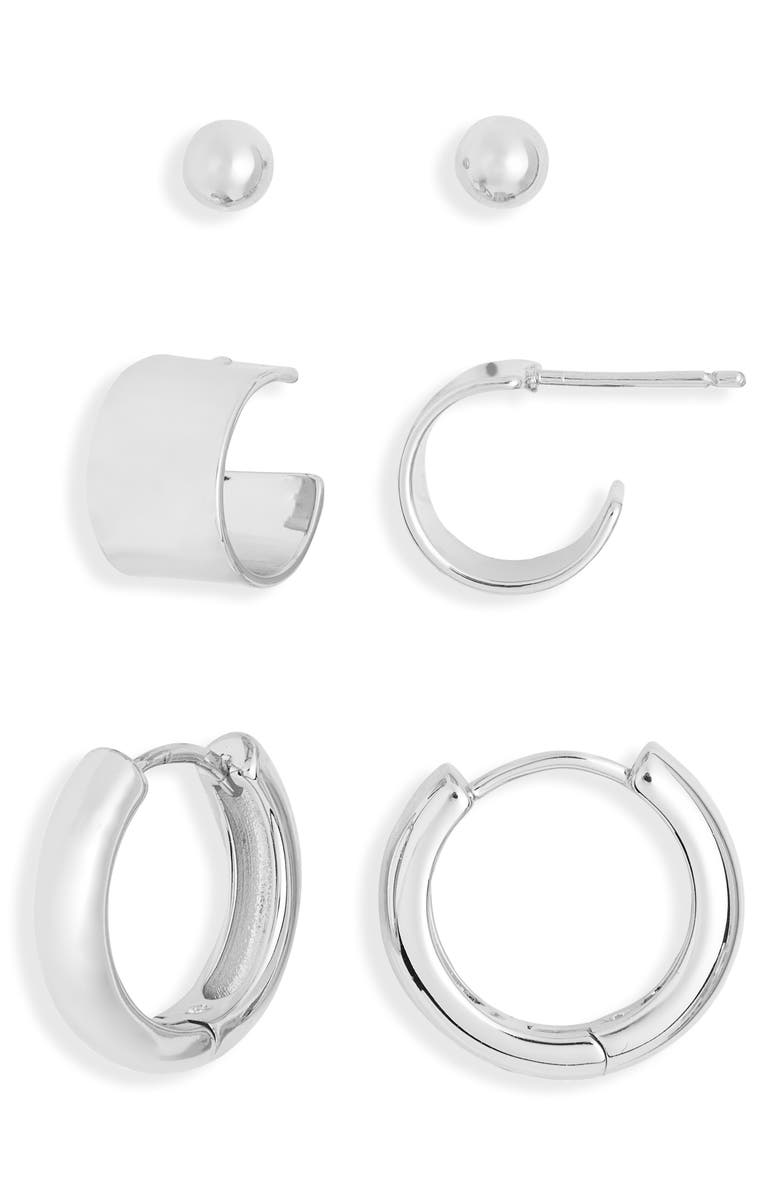 NORDSTROM RACK 3-Pack Hoop & Stud Earrings, Main, color, Silver