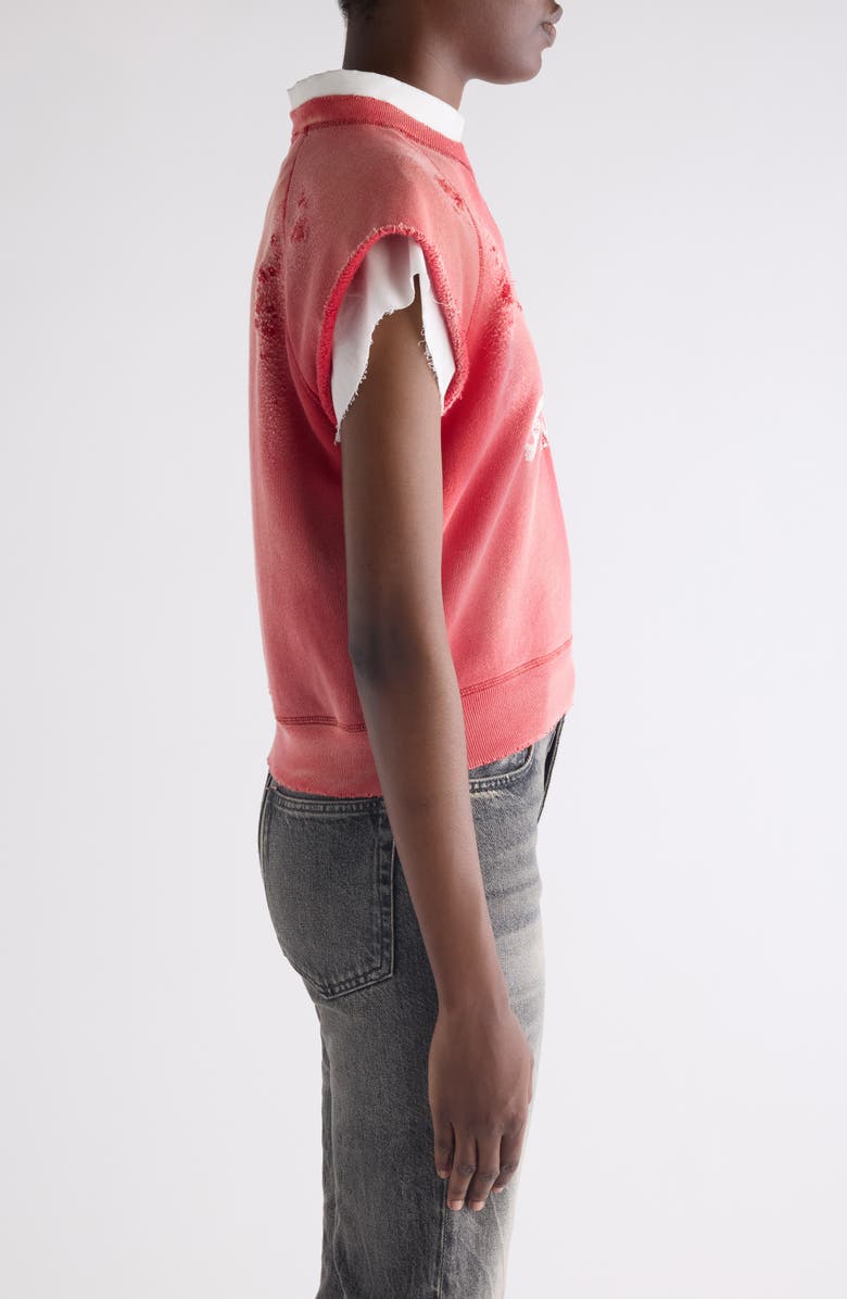 Acne Studios Mixed Media Distressed Cap Sleeve Logo Graphic Sweatshirt, Alternate, color, Red/ White