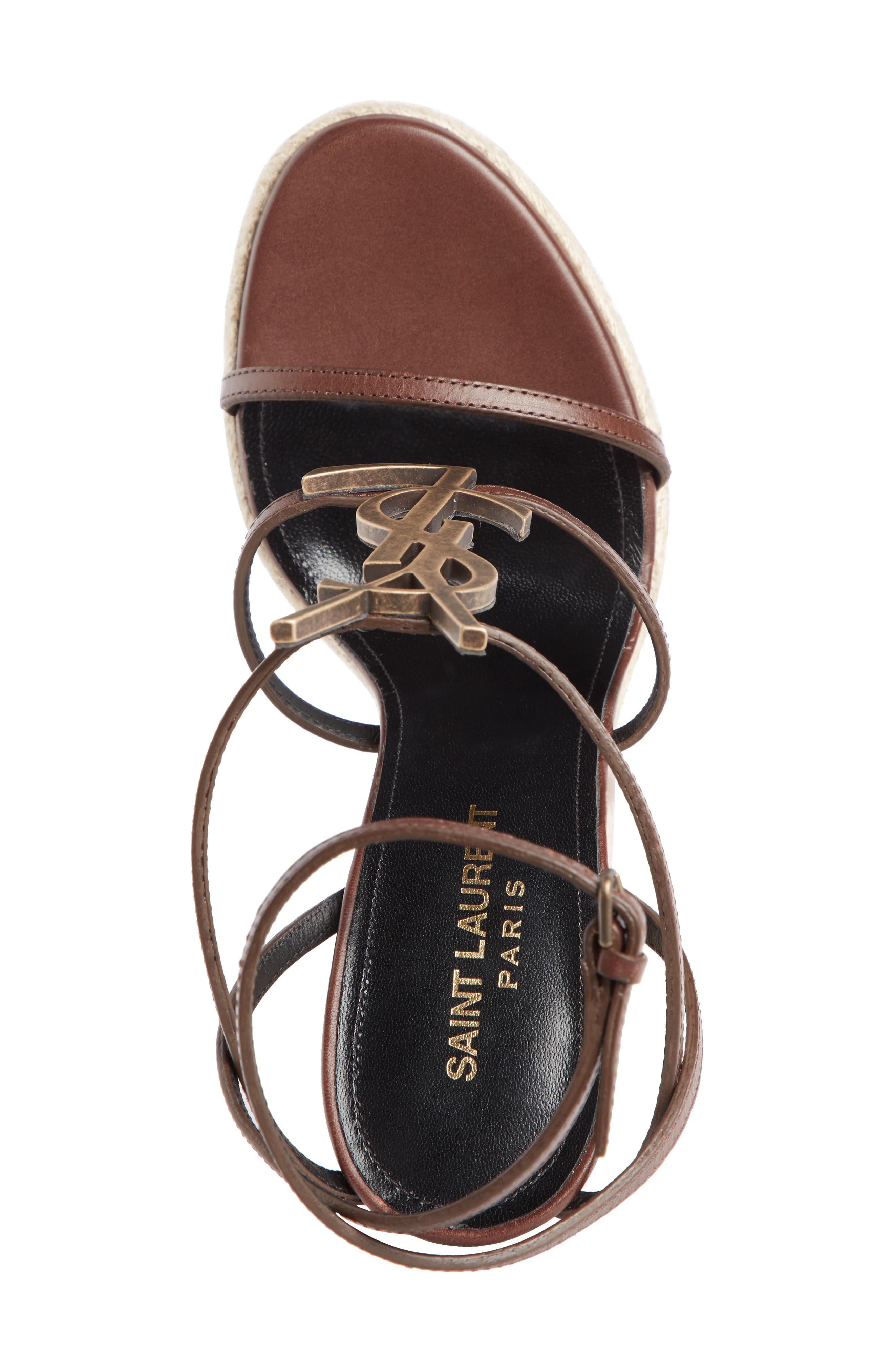 Cassandra YSL Logo Wedge Sandal, Alternate, color, DARK CHOCOLATE