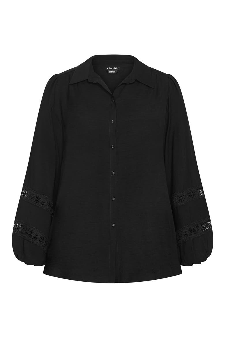 Deanna Lace Trim Shirt, Alternate, color, BLACK