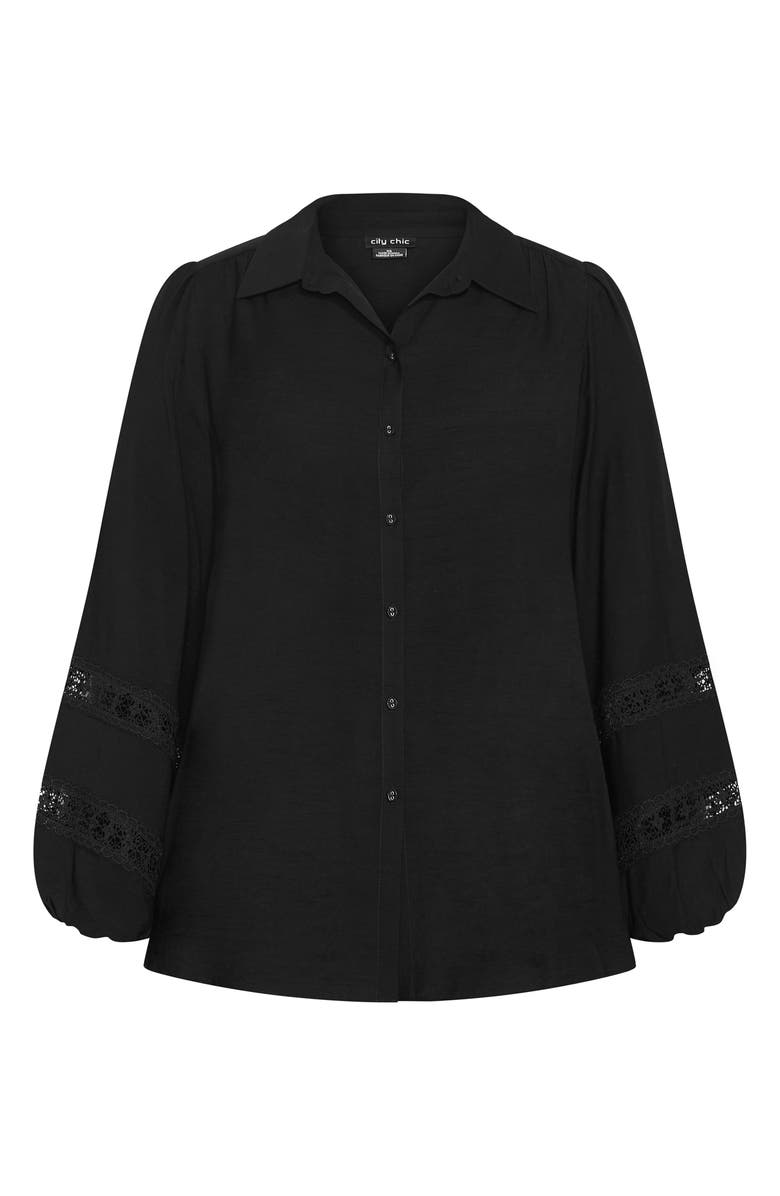 City Chic Deanna Lace Trim Shirt, Alternate, color, Black