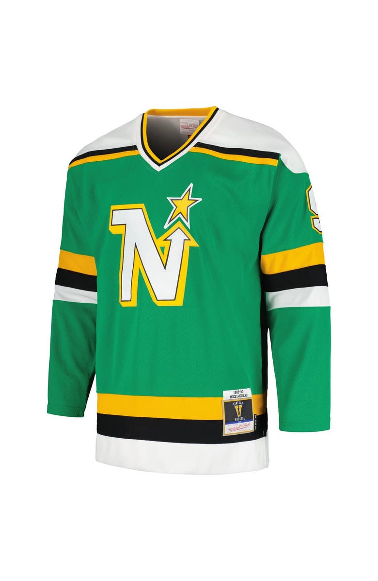 Mitchell & Ness Men's Mitchell & Ness Mike Modano Kelly Green Minnesota North Stars Men's 1989/90 Blue Line Player Jersey, Alternate, color, 