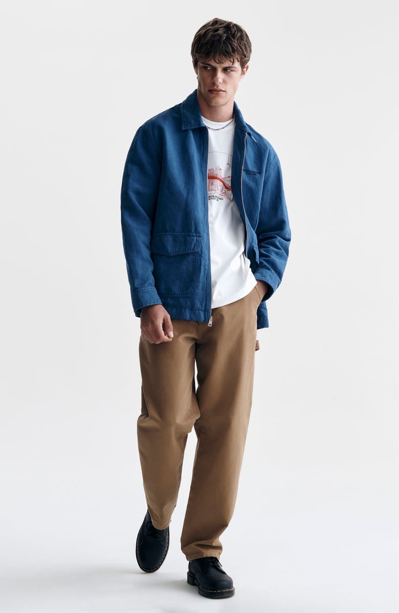 Brooklyn Industries Garment Dyed Cotton & Linen Zip Overshirt, Alternate, color, Navy Peony