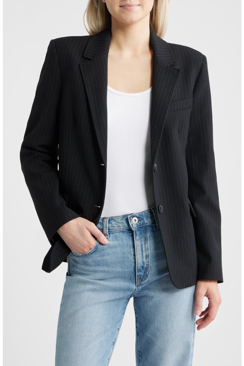 Pinstripe Straight Fit Suit Blazer, Main, color, DARK NAVY