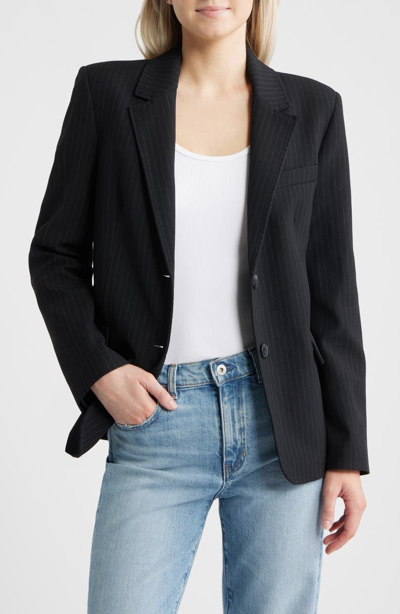 MANGO Pinstripe Straight Fit Suit Blazer, Main, color, Dark Navy