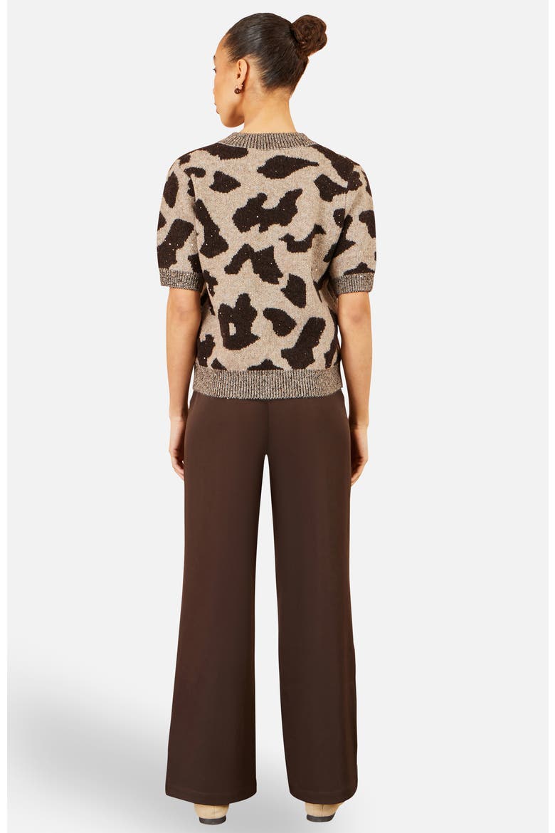 Leopard Intarsia Short Sleeve Jumper, Alternate, color, Brown
