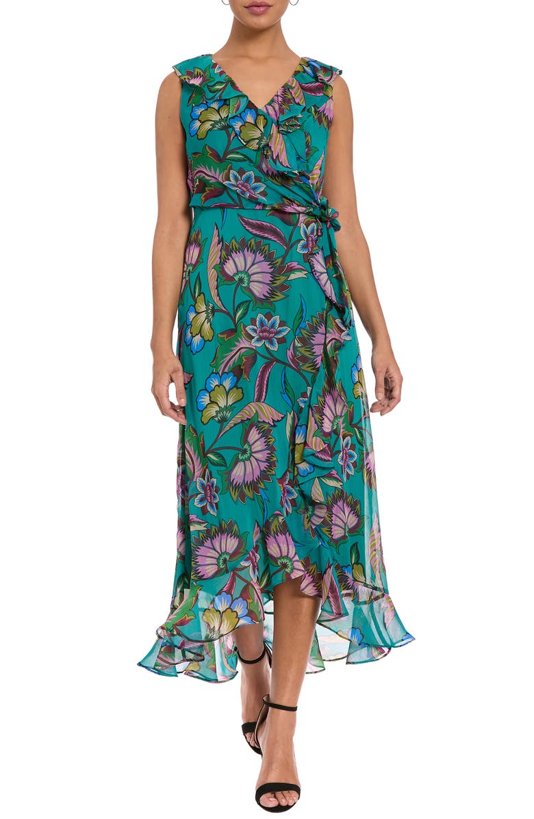 London Times Ruffle Faux Wrap Midi Dress, Main, color,