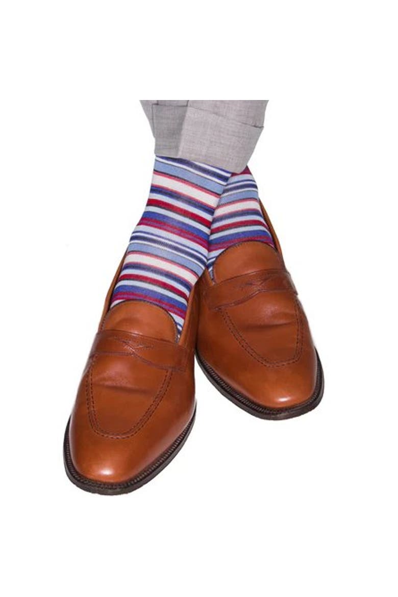 Brady Multi Stripe Mid-Calf Mercerized Cotton Socks, Alternate, color, Navy, Blue, Cream