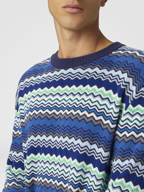 Missoni Handcrafted Zigzag Pattern Crewneck Sweater In Blue