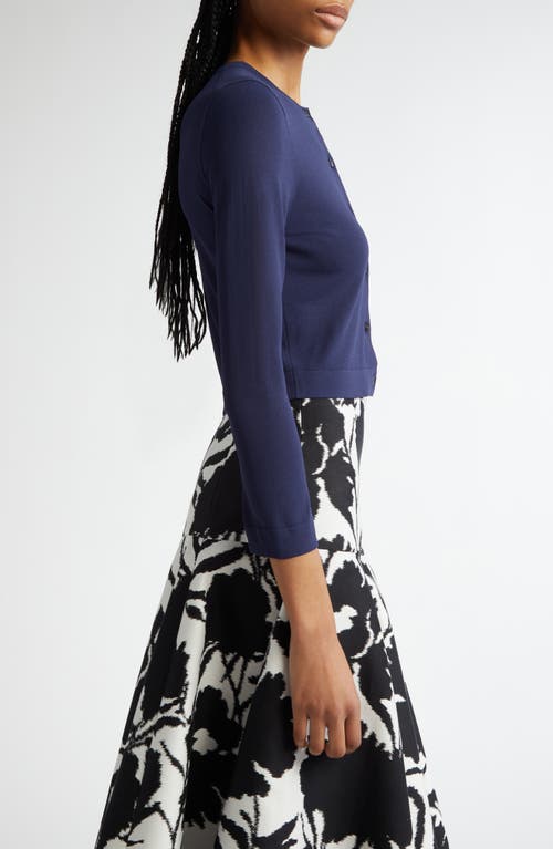 Michael Kors Crewneck Matte Viscose Crop Cardigan In Maritime