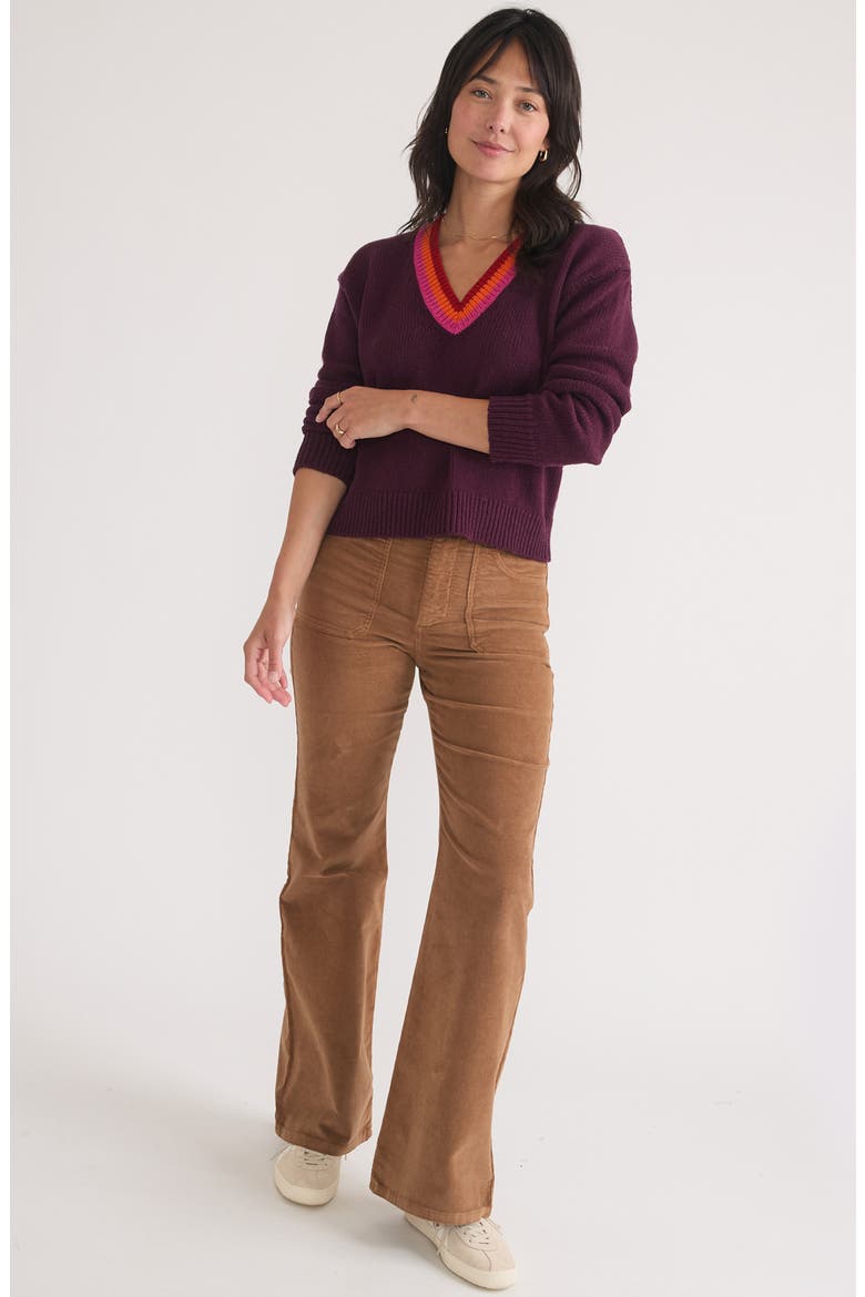 Bella Wool & Cotton V-Neck Crop Sweater, Alternate, color, PLUM