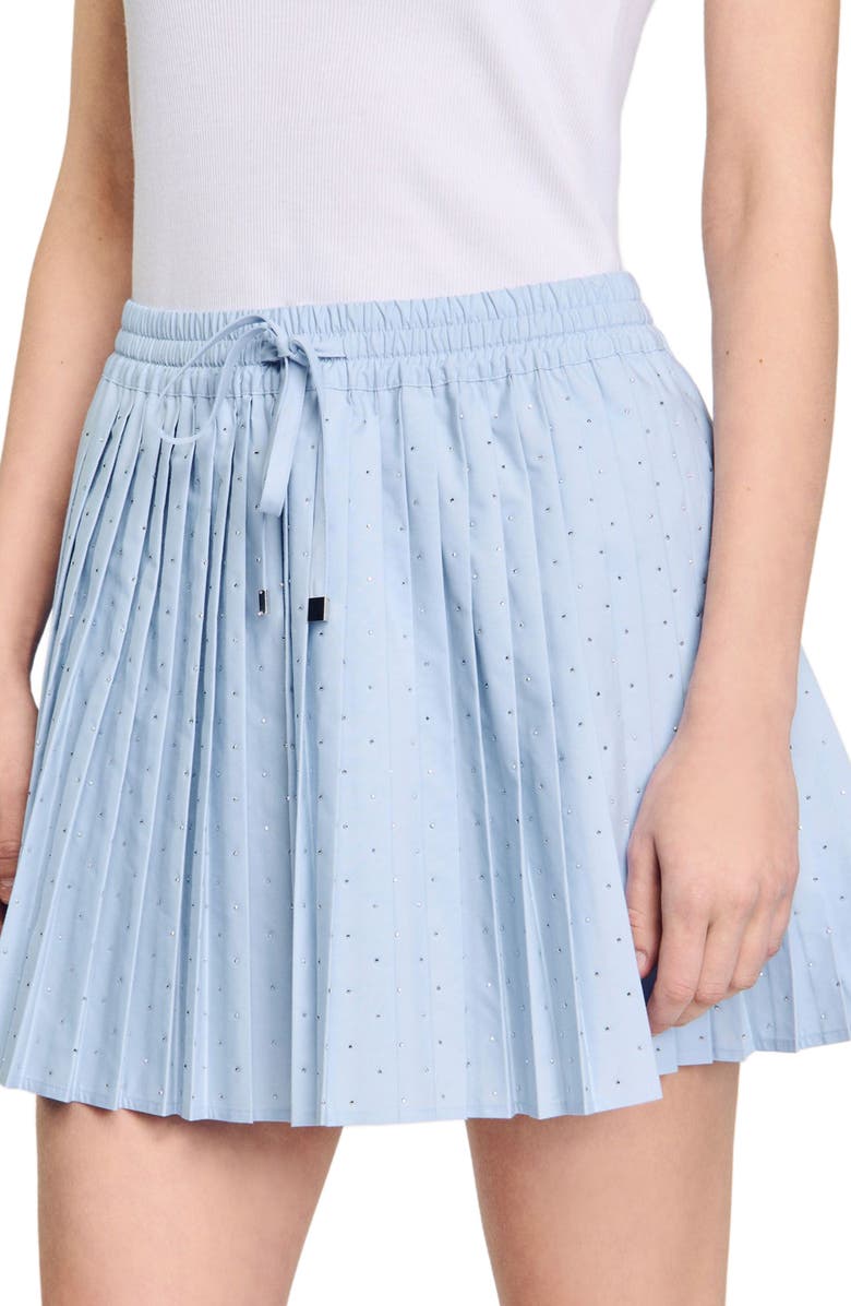 SANDRO Short pleated rhinestone skirt, Alternate, color, Sky Blue