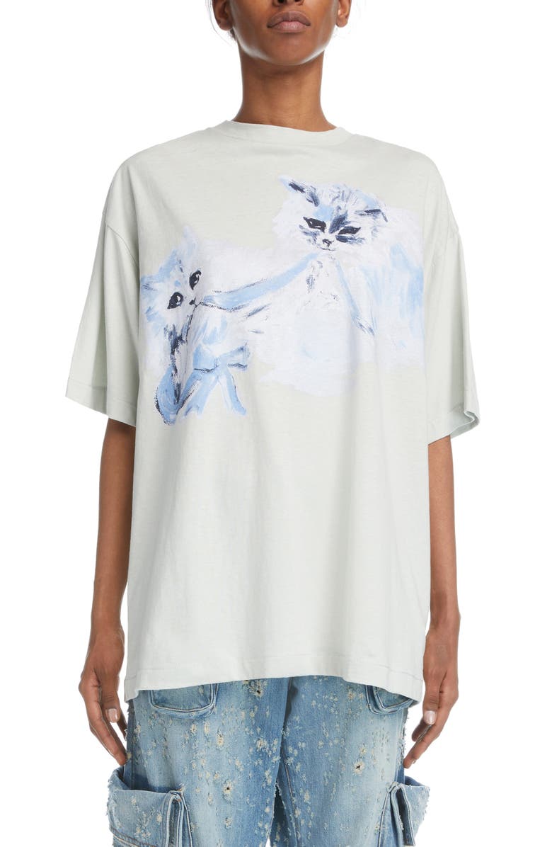 Acne Studios x Karen Kilimnik Edra Cat Graphic Tee, Main, color, 