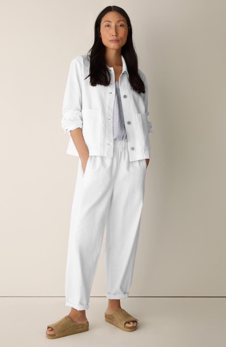 Eileen Fisher Organic Cotton & Organic Linen Ankle Lantern Pants, Alternate, color, White