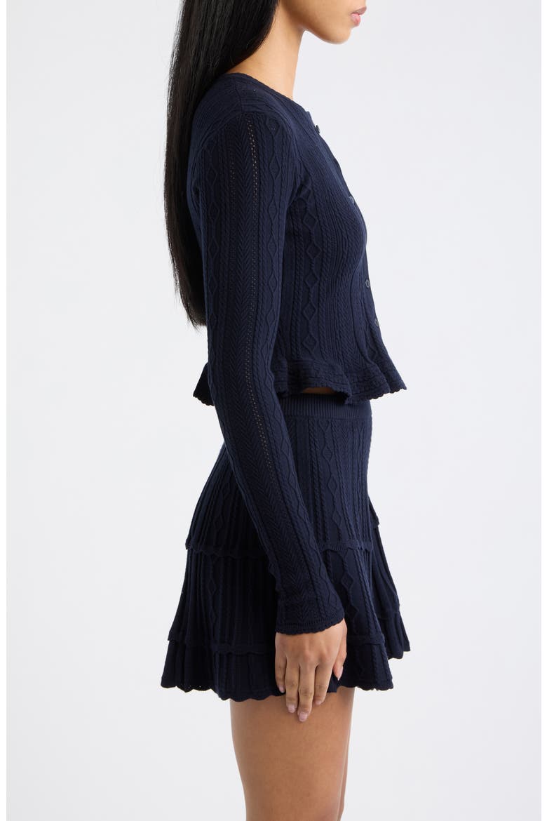 Orly Ruffle Hem Pointelle Cardigan, Alternate, color, MIDNIGHT KISS