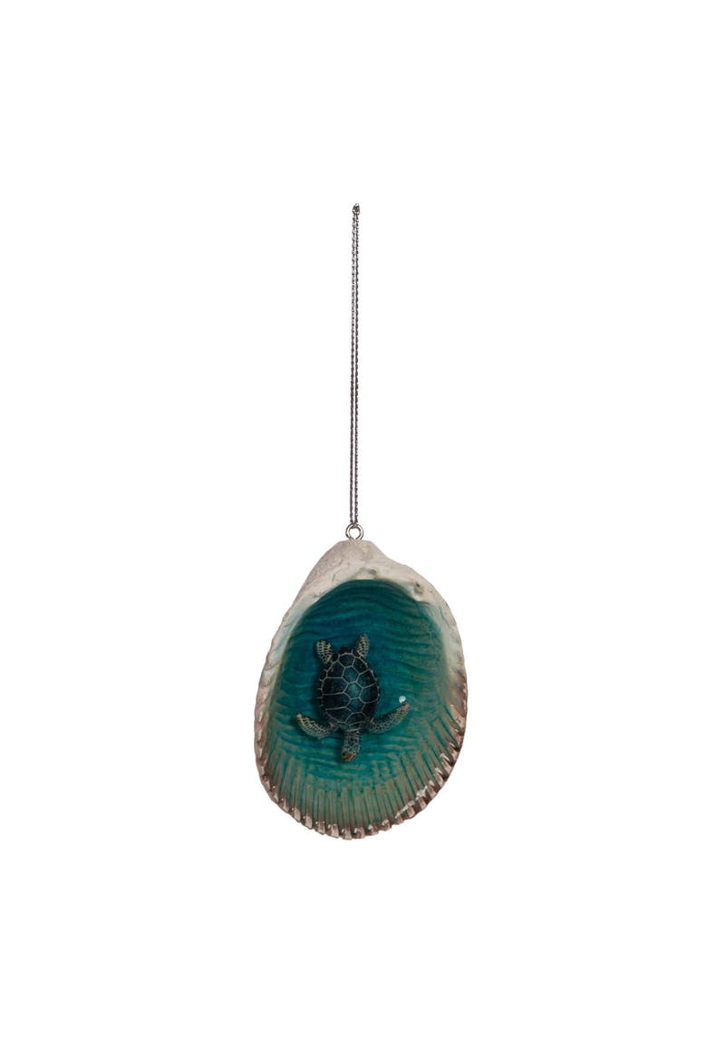 Blue Sea Turtle In Seashell Tree Ornament, Alternate, color, Blue