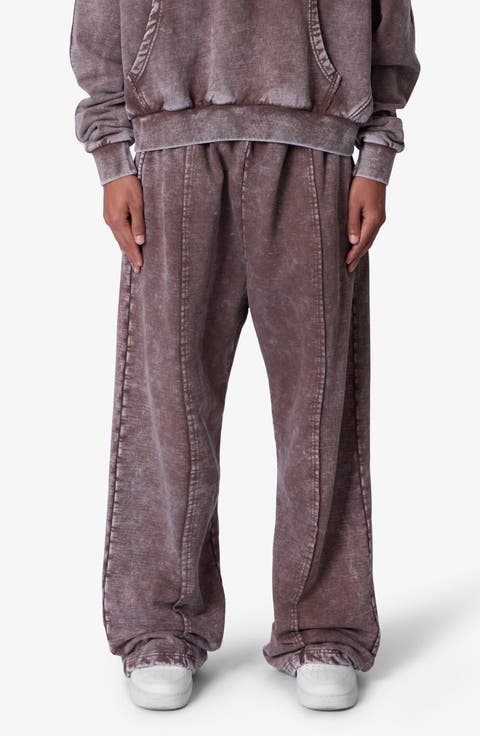 Frayed Seam Acid Wash Cotton Wide Leg Sweatpants