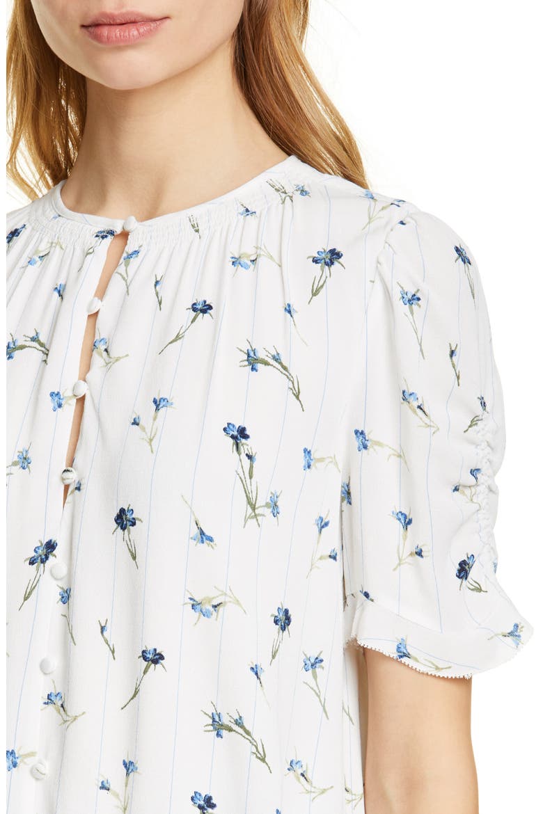 Vonny Floral Ruched Sleeve Blouse, Alternate, color, PORCELAIN