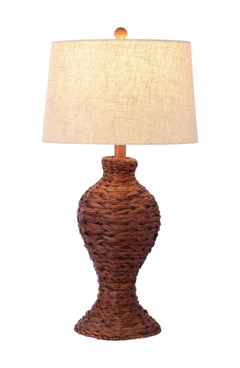JONATHAN Y Elicia 31" 1-Light Coastal Cottage Water Hyacinth Weave LED Table Lamp, Main, color, Dark Brown