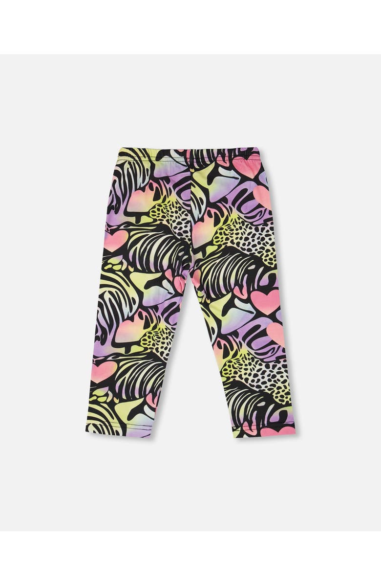 Deux par Deux Organic Cotton Jersey Animal Slim Fit Capri, Alternate, color, Black With Multicolored Print