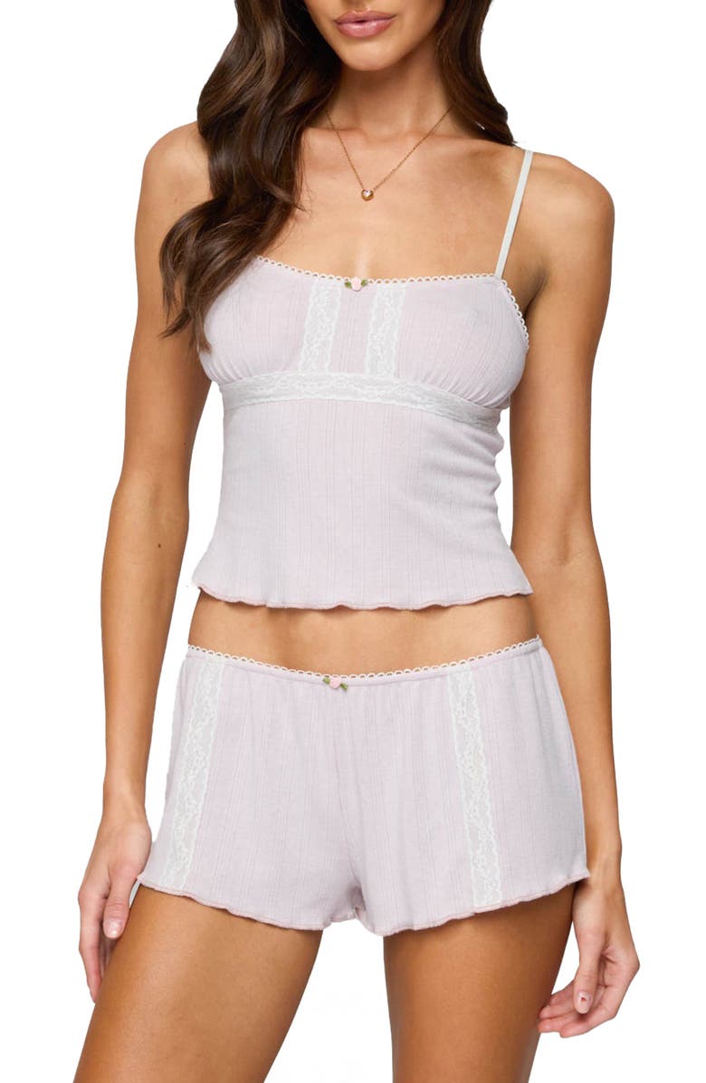 EDIKTED Sephi Lace Trim Pointelle Camisole, Main, color, Light-Pink