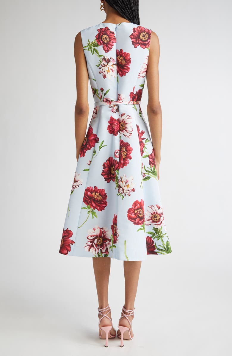 Oscar de la Renta Peony Print Sleeveless Faille Fit & Flare Dress, Alternate, color, Blue Quartz Multi