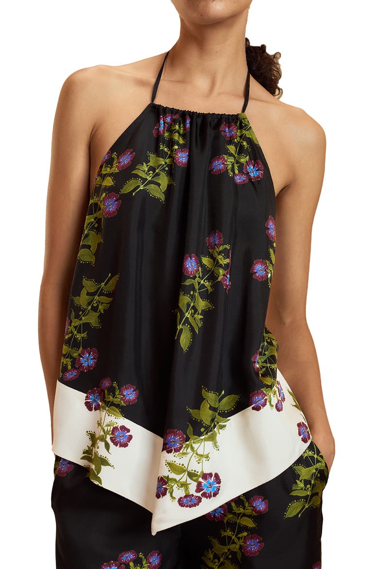 Silk Halter Top, Alternate, color, Black Floral