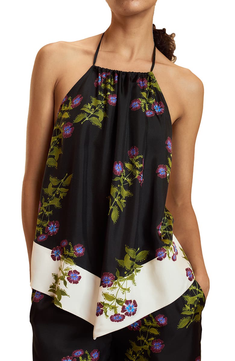 Cynthia Rowley Silk Halter Top, Alternate, color, Black Floral