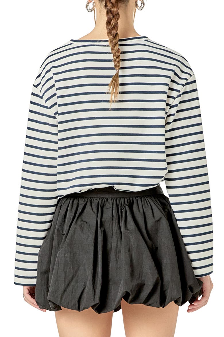 Heart Embroidered Stripe Cotton Top, Alternate, color, WHITE/ NAVY
