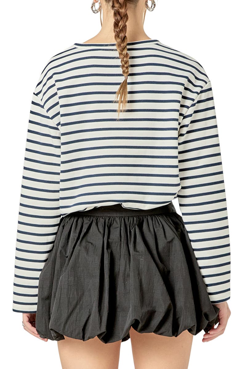 English Factory Heart Embroidered Stripe Cotton Top, Alternate, color, White/ Navy