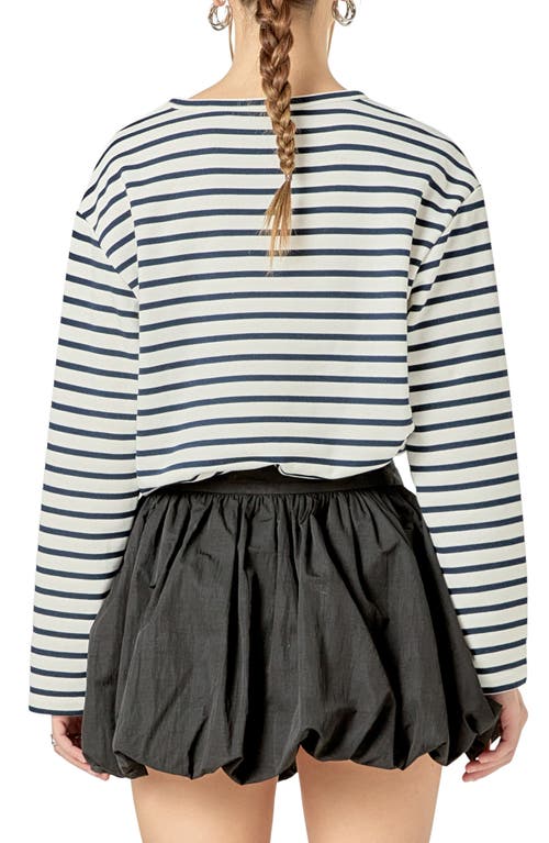English Factory Heart Embroidered Stripe Cotton Top In White/navy