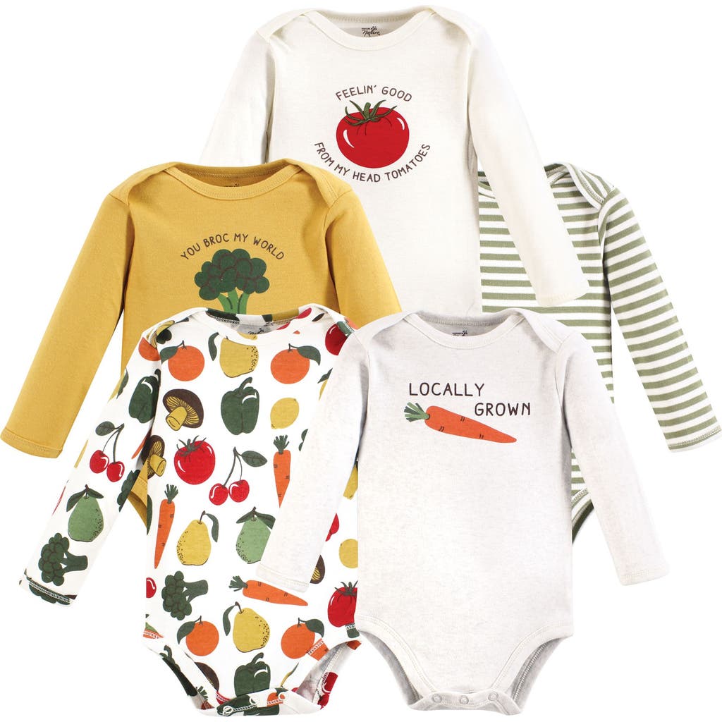 Touched By Nature Organic Cotton Long-sleeve Bodysuits In Multi
