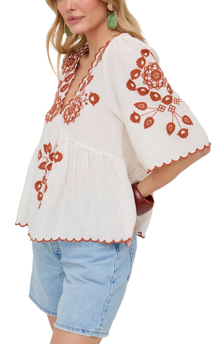 Raffya Aubrey V-Neck Embroidered Blouse, Alternate, color, Cream