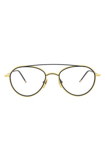 Thom Browne Novelty 53mm Aviator Optical Glasses In Yellow Gold Matte Navy