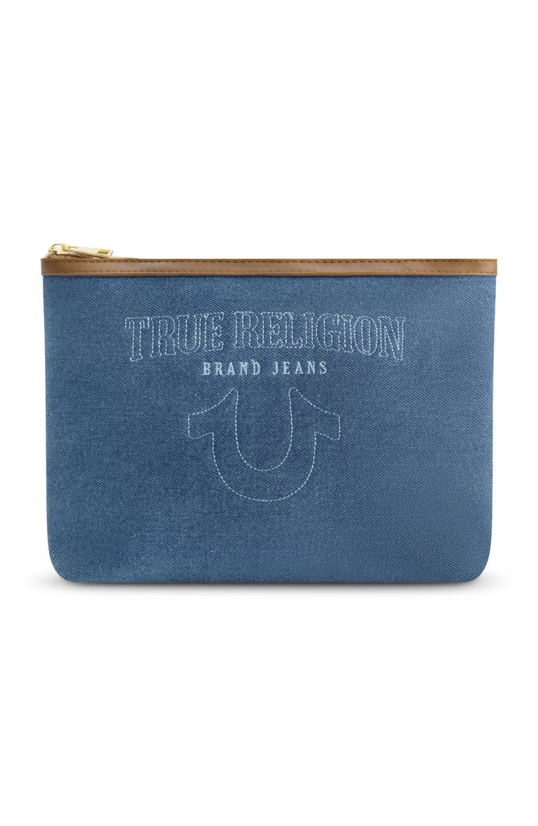 True Religion Trapezoid Zip Cosmetic Bag, Main, color, Denim