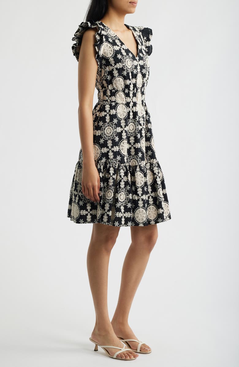 Anne Klein Ruffle V-Neck Cotton Dress, Alternate, color,
