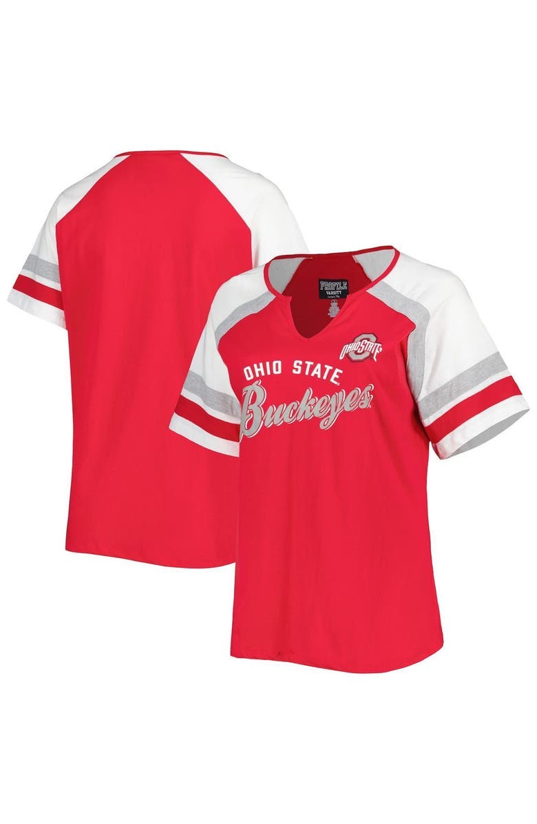 PROFILE Women's Scarlet Ohio State Buckeyes Plus Size Arch Raglan Notch Neck T-Shirt, Main, color, 
