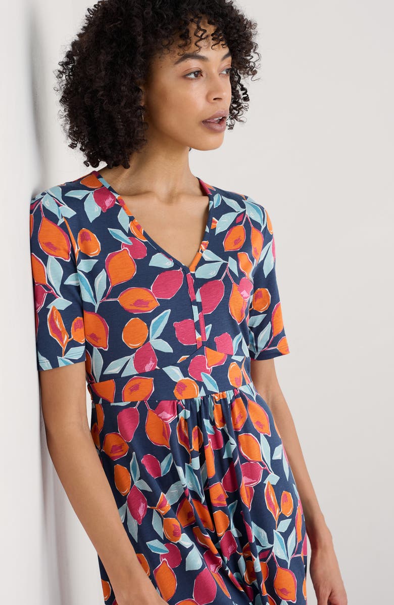 Seasalt Cornwall Carwynnen Citrus Print Midi Dress, Alternate, color, Lemon Sketch Ship
