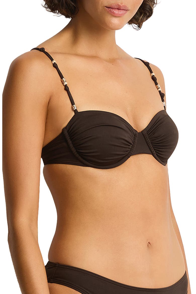 De Luxe Ruched Underwire Bikini Top, Alternate, color, ESPRESSO