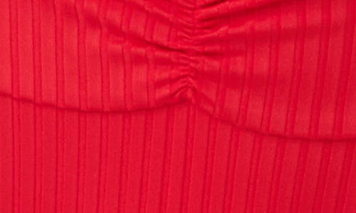 L*space Lspace Bardot Ruched Rib Bikini Bottoms In Red