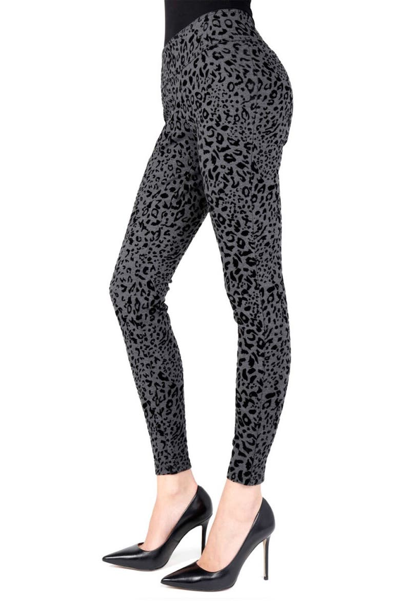 Cheetah Flocked Shaping Leggings, Main, color, BLACK