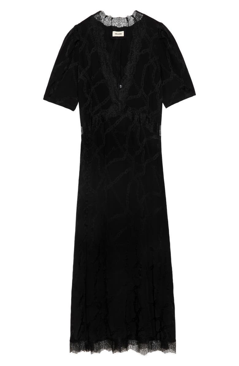 Zadig & Voltaire Redox Jac Chaines Lace Trim Silk Dress, Alternate, color, 