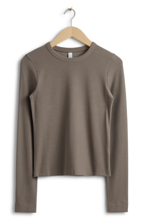 Rib Long Sleeve Cotton T-Shirt