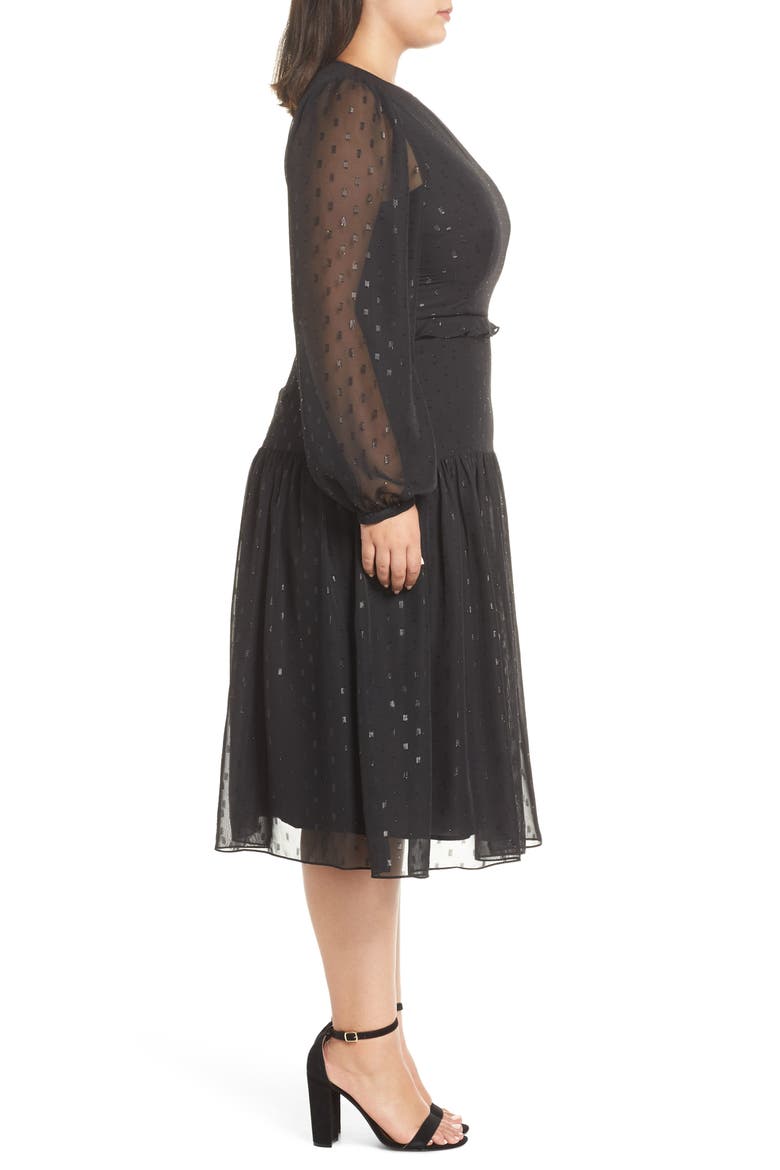 Drop Waist Midi Dress, Alternate, color, BLACK