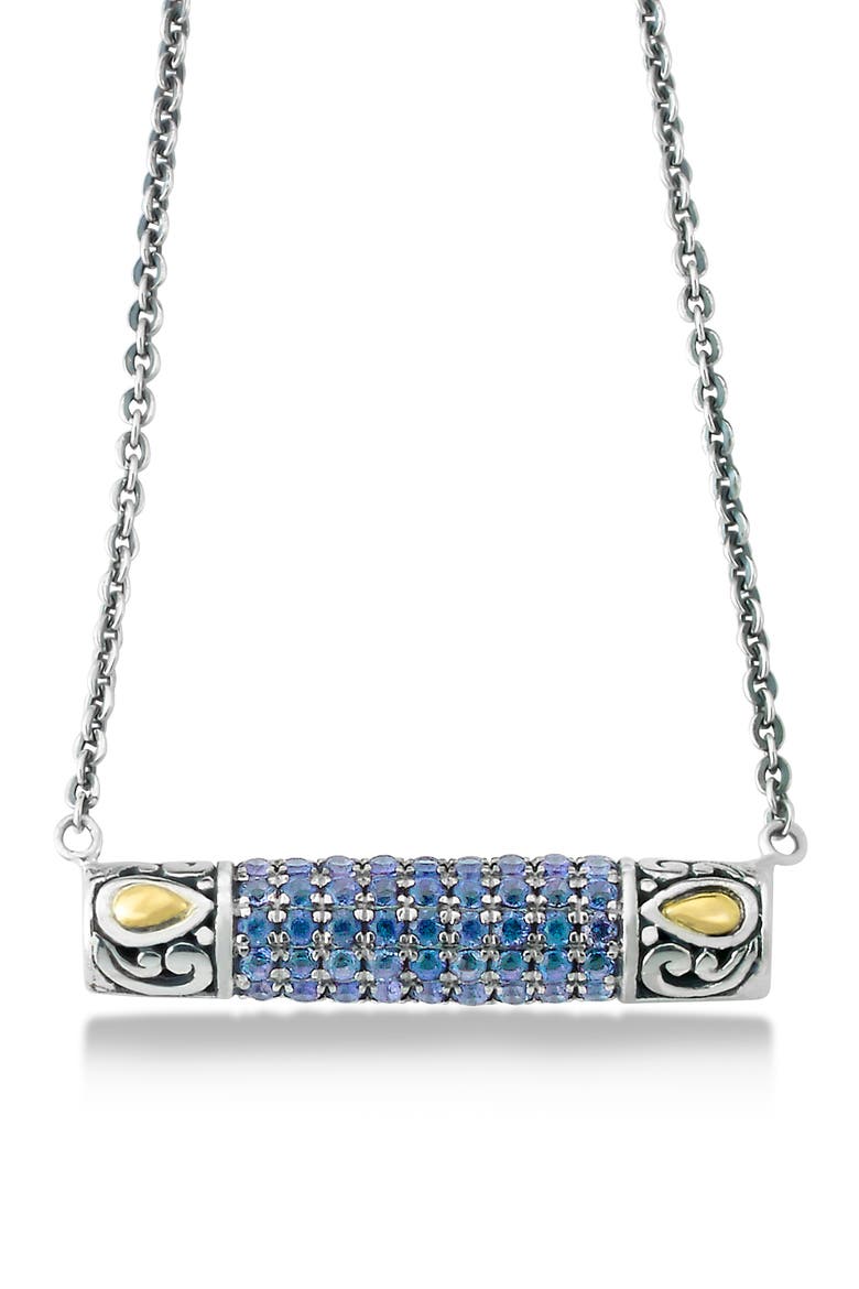 Sterling Silver & 18K Gold Pavé Blue Sapphire Pendant Necklace, Main, color, BLUE