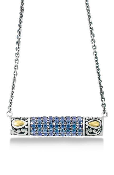 Sterling Silver & 18K Gold Pavé Blue Sapphire Pendant Necklace