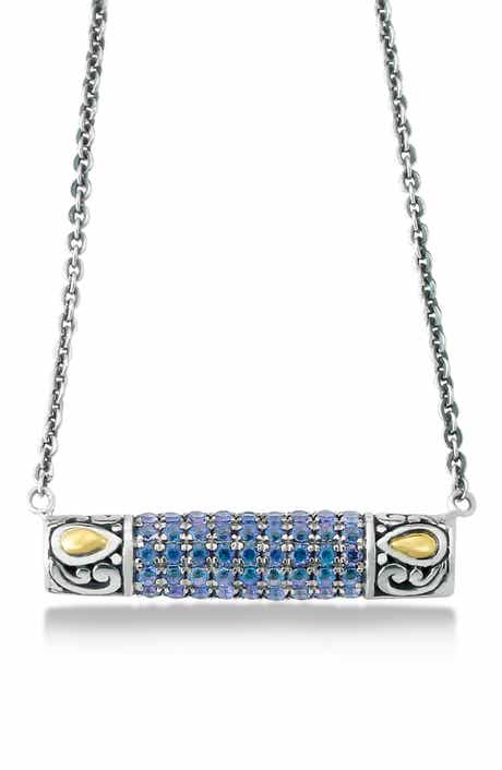 SAMUEL B. Sterling Silver & 18K Gold Pavé Blue Sapphire Pendant Necklace