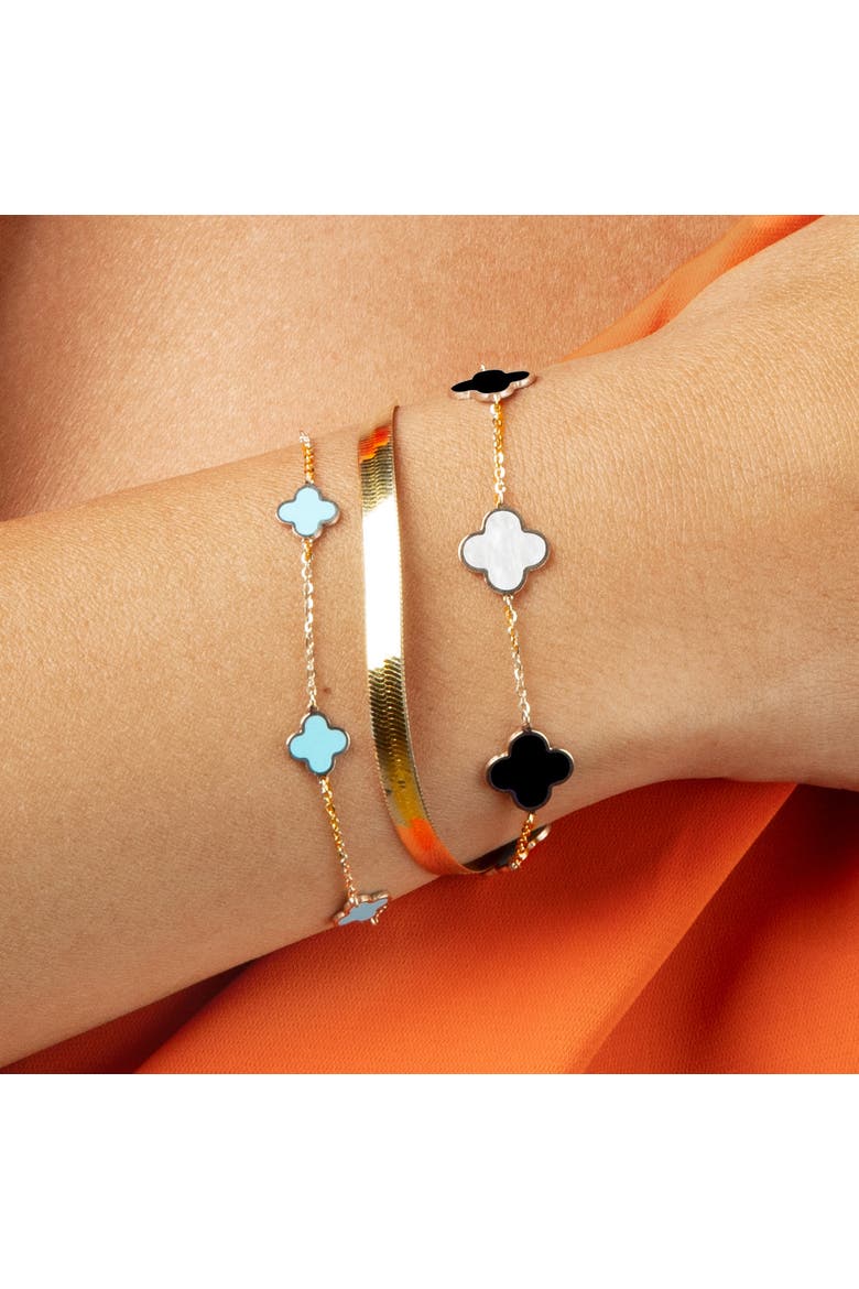 Small Mother of Pearl and Onyx Mixed Clover Bracelet, Alternate, color, Mother of Pearl and Onyx