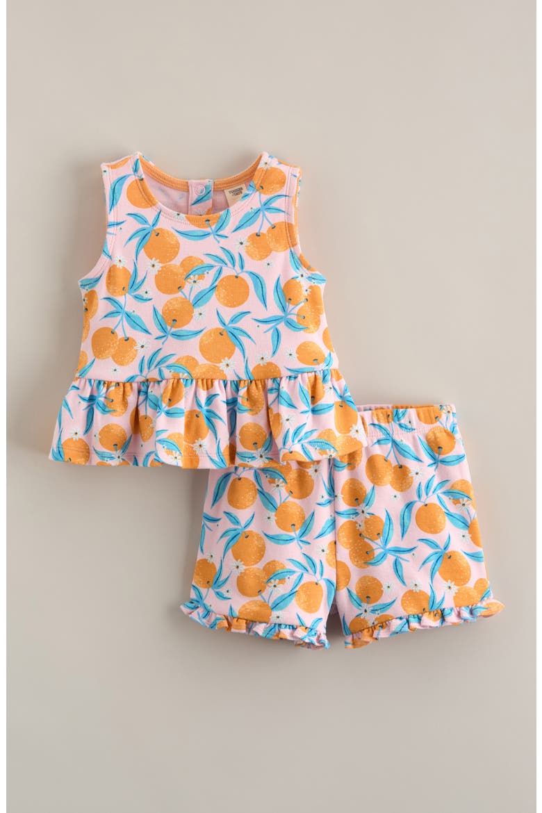 Peplum Tank & Shorts Set, Main, color, PINK OPAL ORANGE BLOSSOMS